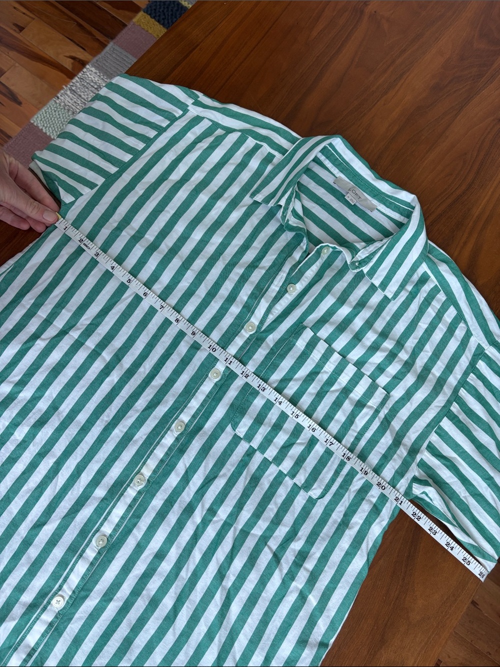 LOFT Striped Poplin Everyday Oversized Pocket Shirt Green White Size Medium - Picture 9 of 9